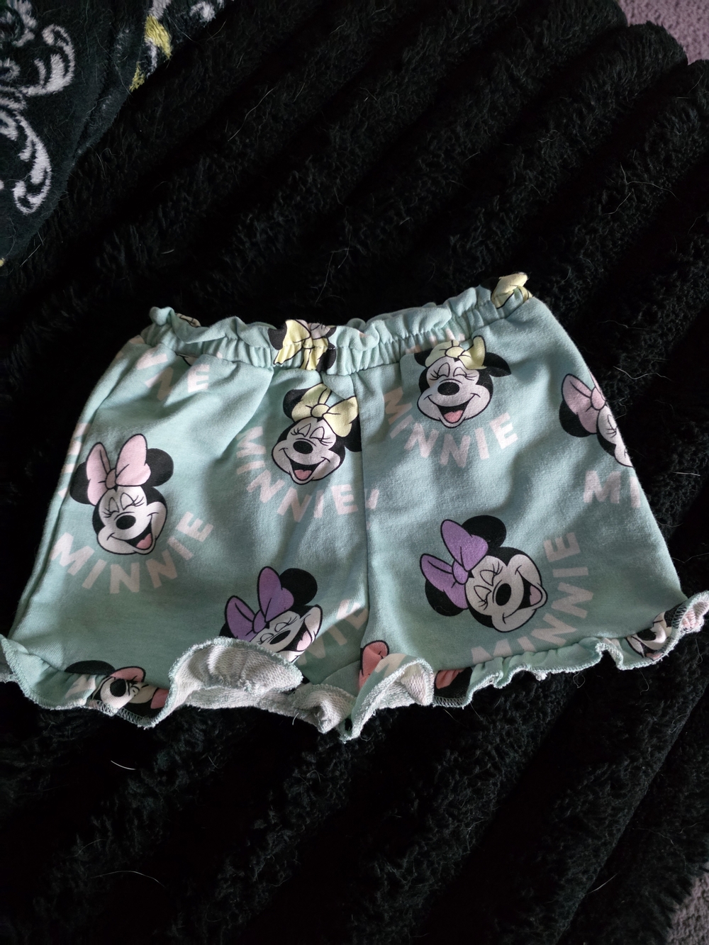 Disney Minnie Mouse Light Teal Shorts with Pink, Purple and Yellow Bows